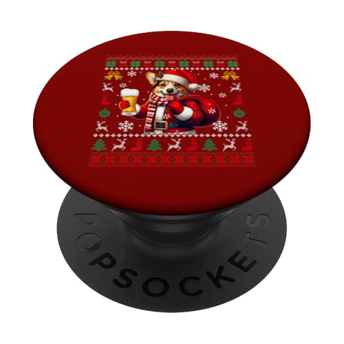 Santa Corgi Drinking Beer Xmas Owner Drunker Lover Pullover PopSockets Klebender PopGrip von Dog Christmas Costume