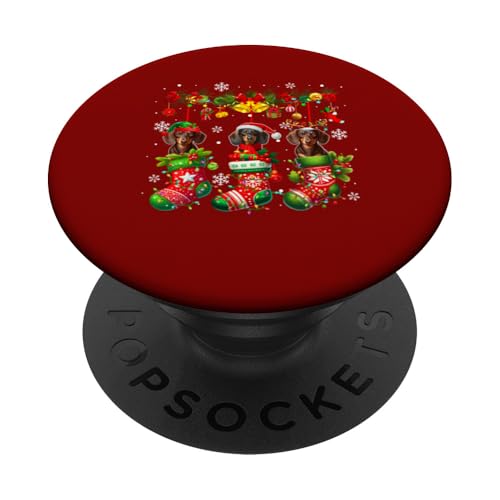 Three Santa Elf Dackel Inside Xmas Socks Owner Kids PopSockets Klebender PopGrip von Dog Christmas Costume