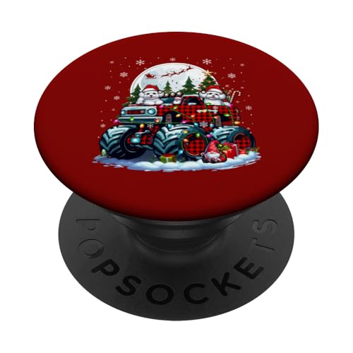 Zwei Santa Bichon Frises auf Monster Truck Santa Gnome Besitzer PopSockets Klebender PopGrip von Dog Christmas Costume