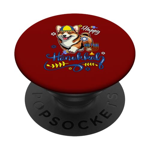 Happy Chanukkah Corgi mit Menorah Dreidels jüdischer Besitzer PopSockets Klebender PopGrip von Dog Hanukkah Costume