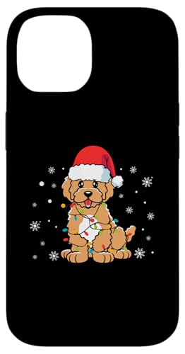 Hülle für iPhone 14 Hund trägt Weihnachtsmannmütze Schneeflocken Weihnachtsbeleuchtung von Dog Santa Claus Christmas Apparel