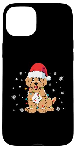 Hülle für iPhone 15 Plus Hund trägt Weihnachtsmannmütze Schneeflocken Weihnachtsbeleuchtung von Dog Santa Claus Christmas Apparel