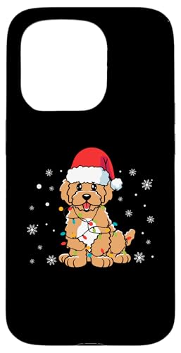 Hülle für iPhone 15 Pro Hund trägt Weihnachtsmannmütze Schneeflocken Weihnachtsbeleuchtung von Dog Santa Claus Christmas Apparel