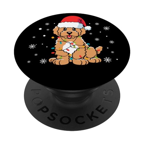 Hund trägt Weihnachtsmannmütze Schneeflocken Weihnachtsbeleuchtung PopSockets Klebender PopGrip von Dog Santa Claus Christmas Apparel