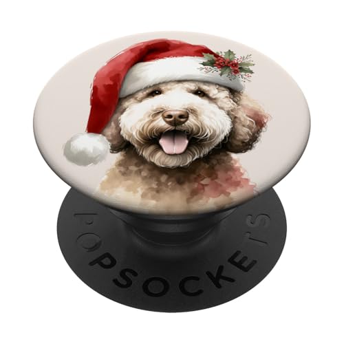 Aquarell-Kunstwerk "Christmas Lagotto Romagnolo Dog" PopSockets Klebender PopGrip von Doggies Unlimited