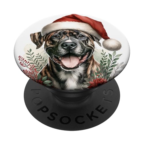 Aquarell-Kunstwerk mit Weihnachtsbaum, Tennessee Brindle Hund PopSockets Klebender PopGrip von Doggies Unlimited