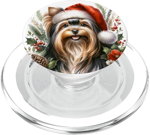 Aquarell-Kunstwerk mit Weihnachtsmotiv Yorkshire Terrier PopSockets PopGrip für MagSafe von Doggies Unlimited