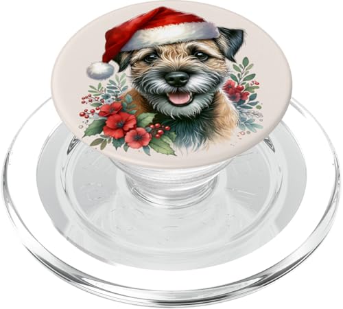 Aquarell-Kunstwerk mit weihnachtlichem Border Terrier PopSockets PopGrip für MagSafe von Doggies Unlimited