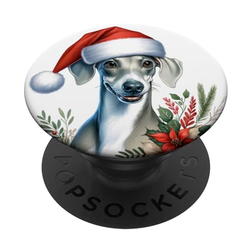 Aquarell-Kunstwerk mit weihnachtlichem Whippet-Hund PopSockets Klebender PopGrip von Doggies Unlimited