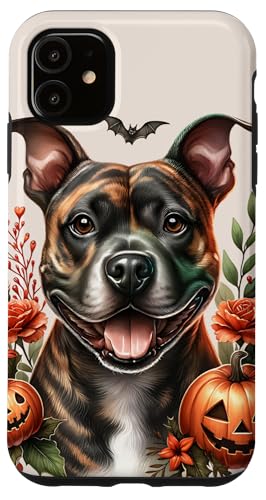 Hülle für iPhone 11 Brindle Pitbull Staffy Amstaff Hund Halloween Aquarell von Doggies Unlimited