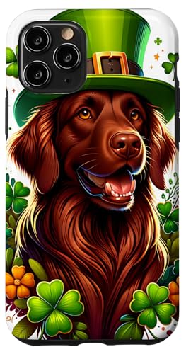 Hülle für iPhone 11 Pro Flach beschichtetes Retriever-Hunde-Kunstwerk St. Patricks Day von Doggies Unlimited