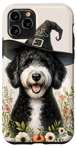 Hülle für iPhone 11 Pro Schwarz-weißer Labradoodle-Hund, Halloween-Aquarell-Kunstwerk von Doggies Unlimited