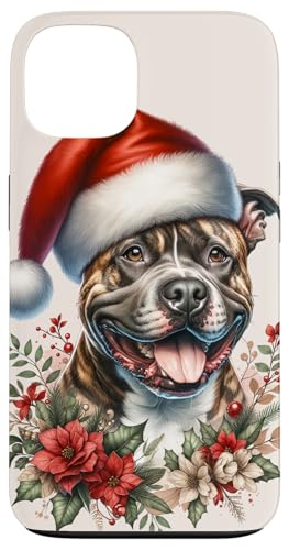 Hülle für iPhone 13 Christmas Brindle Pitbull Pit Dog Bully Aquarell-Kunstwerk von Doggies Unlimited