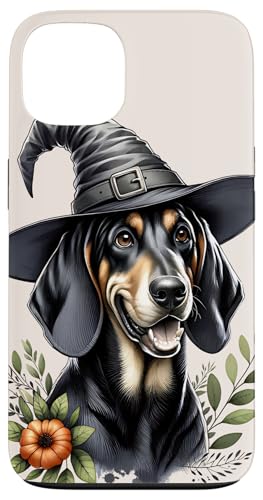 Hülle für iPhone 13 Schwarz-hellbrauner Coonhound-Hund, Halloween-Aquarell-Kunstwerk von Doggies Unlimited