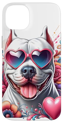 Hülle für iPhone 14 Plus Weißer Pitbull-Hund St. Valentines Day Kunstwerk von Doggies Unlimited