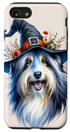 Hülle für iPhone SE (2020) / 7 / 8 Bearded Collie Dog Halloween Aquarell Kunstwerk von Doggies Unlimited