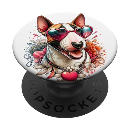 Miniatur Bullterrier Hund St. Valentinstag Kunstwerk PopSockets Klebender PopGrip von Doggies Unlimited