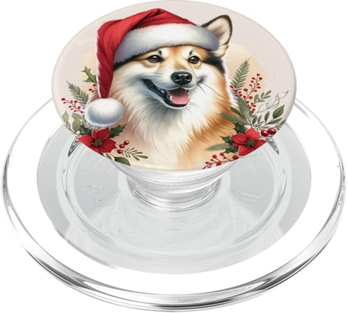 Norwegischer Lundehund mit weihnachtlichem Aquarell-Kunstwerk PopSockets PopGrip für MagSafe von Doggies Unlimited