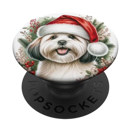 Weihnachten Russkaya Tsvetnaya Bolonka Hund Aquarell Kunstwerk PopSockets Klebender PopGrip von Doggies Unlimited