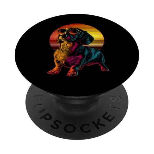 Dackel Hund Retro Sonnenuntergang Strand Vintage Wiener Hund Papa PopSockets Klebender PopGrip von Dogs 365