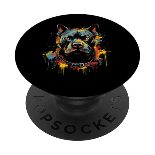 Pit Bull Dog Aquarell Kunst Bunte Spritzer Geschenk PopSockets Klebender PopGrip von Dogs 365