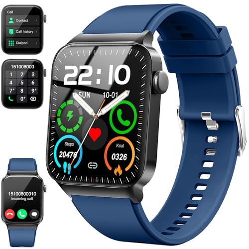 Smartwatch Herren Damen mit Telefonfunktion/Message Reminder, 1,85" Smart Watch, 112+ Sportmodi IP68 Wasserdicht Fitnessuhr Herren, Sportuhr mit Puls-Schlaf-Monitor Schrittzähler, Blau von Donerton