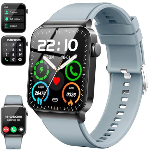 Smartwatch Herren Damen mit Telefonfunktion/Message Reminder, 1,85" Smart Watch, 112+ Sportmodi IP68 Wasserdicht Fitnessuhr Herren, Sportuhr mit Puls-Schlaf-Monitor Schrittzähler, Grau von Donerton