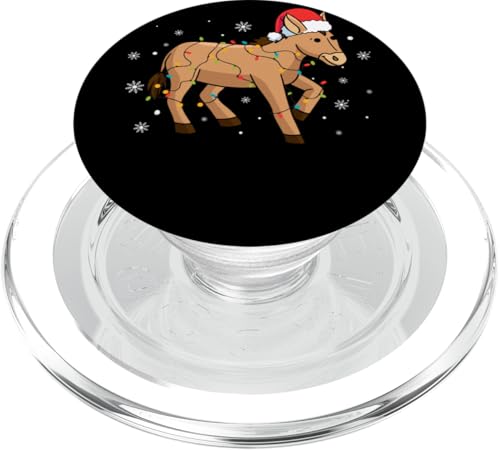 Esel mit Weihnachtsmannmütze, Schneeflocken, Weihnachtsbeleuchtung PopSockets PopGrip für MagSafe von Donkey Santa Claus Christmas Apparel