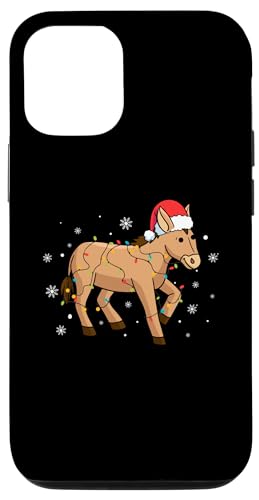 Hülle für iPhone 12/12 Pro Esel mit Weihnachtsmannmütze, Schneeflocken, Weihnachtsbeleuchtung von Donkey Santa Claus Christmas Apparel