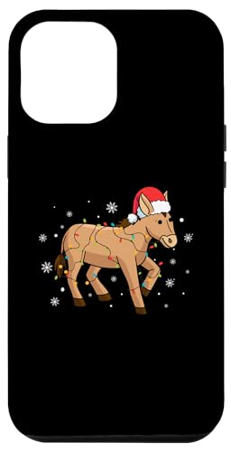 Hülle für iPhone 12 Pro Max Esel mit Weihnachtsmannmütze, Schneeflocken, Weihnachtsbeleuchtung von Donkey Santa Claus Christmas Apparel