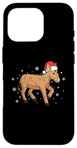 Hülle für iPhone 16 Pro Esel mit Weihnachtsmannmütze, Schneeflocken, Weihnachtsbeleuchtung von Donkey Santa Claus Christmas Apparel