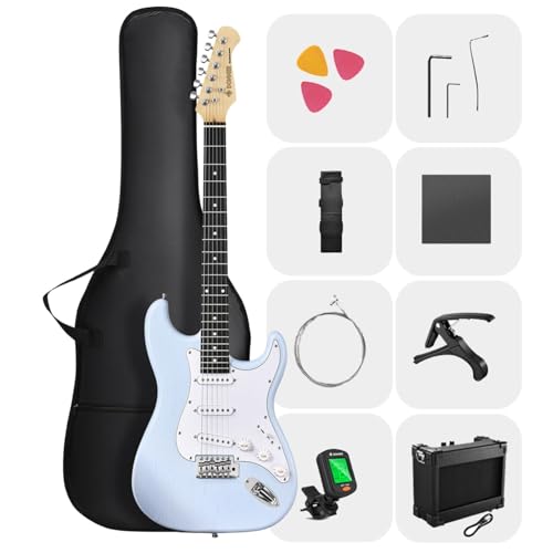 DONNER DST-80 E-Gitarre, 39” Anfänger E-Gitarren-Set mit Verstärker, klassischem SSS-Tonabnehmer, inklusive Gigbag, Stimmgerät, Kapodaster, Gurt, Plektren und kostenlosen Online-Lektionen von Donner