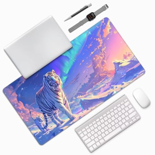 Aurora Borealis Mauspad Tiger Mauspad XXL 1600x800 mm, Schreibtischunterlage Wasserdicht Mousepad mit Anti-Rutsch Basis Desk Mat, Verbessert Präzision Und Geschwindigkeit, für Laptop, Geschenk yw500 von Donpeer