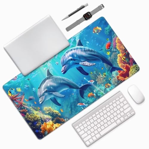 Blau Mauspad Delphin Mauspad XXL 1600x800 mm, Schreibtischunterlage Wasserdicht Mousepad mit Anti-Rutsch Basis Desk Mat, Gaming Mouse Pad Verbessert Präzision Und Geschwindigkeit, für PC, Laptop yw381 von Donpeer