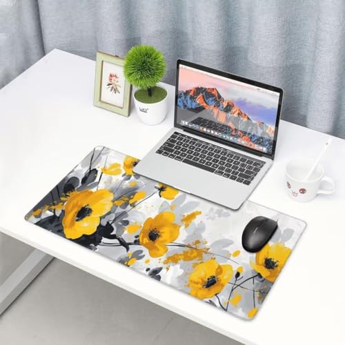 Gelb Mauspad Mohn Mauspad XXL 1200x600 mm, Schreibtischunterlage Wasserdicht Mousepad mit Anti-Rutsch Basis Desk Mat, Gaming Mouse Pad Verbessert Präzision Und Geschwindigkeit, für PC, Laptop yw608 von Donpeer