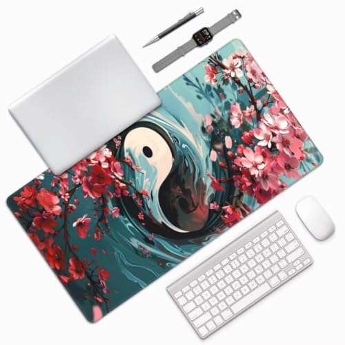 Japanischer Stil Mauspad Blume Mauspad XXL 1600x800 mm, Schreibtischunterlage Wasserdicht Mousepad mit Anti-Rutsch Basis Desk Mat, Verbessert Präzision Und Geschwindigkeit, für Laptop, Geschenk yw455 von Donpeer