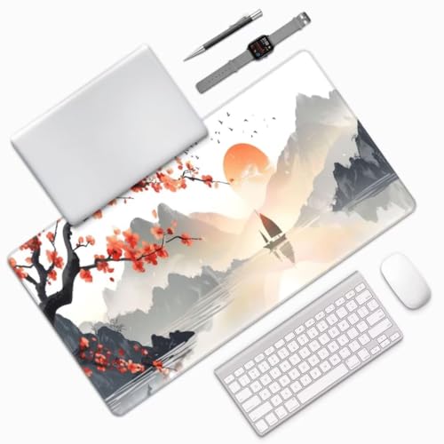 Japanischer Stil Mauspad Landschaft Mauspad XXL 600x300 mm, Schreibtischunterlage Wasserdicht Mousepad mit Anti-Rutsch Basis Desk Mat, Verbessert Präzision Und Geschwindigkeit, für PC, Geschenk yw404 von Donpeer