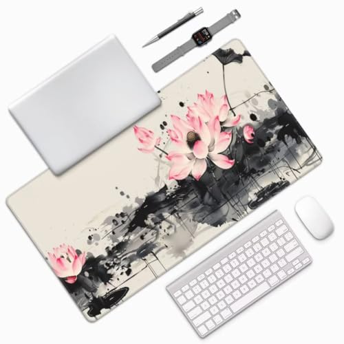 Lotus Mauspad Schwarz Mauspad XXL 1200 x 600 mm, Schreibtischunterlage Wasserdicht Mousepad mit Anti-Rutsch Basis Desk Mat, Verbessert Präzision Und Geschwindigkeit, für PC, Laptop, Geschenk yw468 von Donpeer