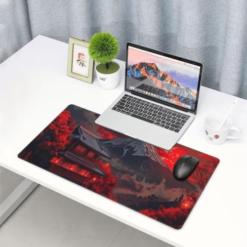 Rot Mauspad Japanische Landschaft Mauspad XXL 1600x800 mm, Schreibtischunterlage Wasserdicht Mousepad mit Anti-Rutsch Basis Desk Mat, Verbessert Präzision Und Geschwindigkeit, für PC, Geschenk yw672 von Donpeer