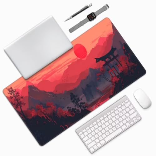 Rot Mauspad Japanische Landschaft Mauspad XXL 600x300 mm, Schreibtischunterlage Wasserdicht Mousepad mit Anti-Rutsch Basis Desk Mat, Verbessert Präzision Und Geschwindigkeit, für PC, Geschenk yw454 von Donpeer