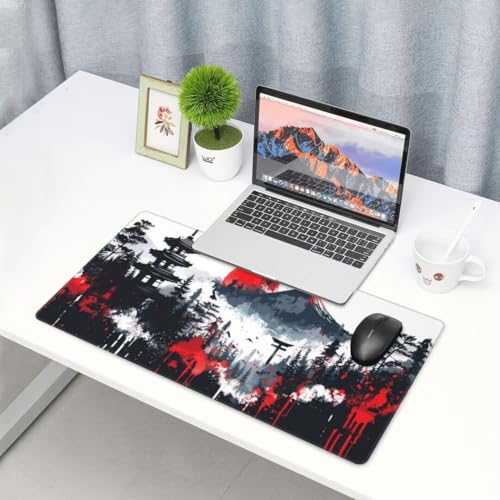 Schwarz Mauspad Japanische Landschaft Mauspad XXL 600 x 300 mm, Schreibtischunterlage Wasserdicht Mousepad mit Anti-Rutsch Basis Desk Mat, Verbessert Präzision Und Geschwindigkeit, für Geschenk yw569 von Donpeer