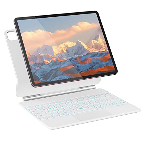 Doohoeek Magnetische Freischwebende Tastatur mit Trackpad für iPad Pro 12,9 Zoll, ipad pro 2022 7 Farbige Beleuchtung, QWERTZ Magic Style Keyboard Case für iPad Pro 12.9 2022 (6./5./4./3. Gen), Weiß von Doohoeek