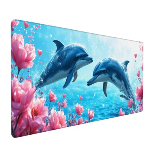 Mauspad XXL, Mauspad Delphin Mauspad Groß Schreibtischunterlage, Mauspad Gaming Blume, WassXerdicht Mouse Pad, Genähte Kanten Mit Anti-Rutsch-Gummiboden für Home Office, Geschenke 800x400x3mm DY-324 von Doontiny