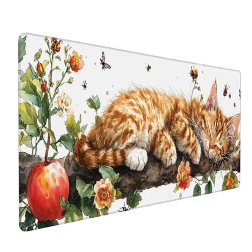 Mauspad XXL, Mauspad Katze Mauspad Groß Schreibtischunterlage, Mauspad Gaming Obst, WassXerdicht Mouse Pad, Genähte Kanten Mit Anti-Rutsch-Gummiboden für Home Office, Geschenke 500x250x3mm DY-666 von Doontiny