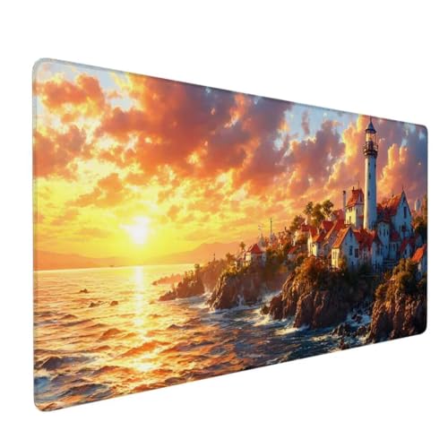 Mauspad XXL, Mauspad Leuchtturm Mauspad Groß Schreibtischunterlage, Mauspad Gaming Meer, WassXerdicht Mouse Pad, Genähte Kanten Mit Anti-Rutsch-Gummiboden, Geschenke für Männer 1200x400x3mm DY-670 von Doontiny