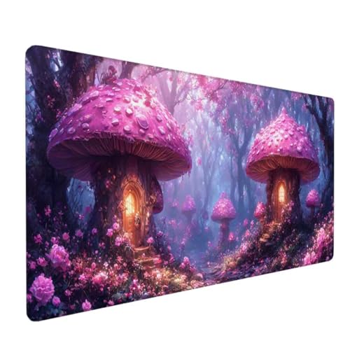 Mauspad XXL, Mauspad Pilz Mauspad Groß Schreibtischunterlage, Mauspad Gaming Rosa, WassXerdicht Mouse Pad, Genähte Kanten Mit Anti-Rutsch-Gummiboden für Home Office, Geschenke 1600x800x3mm DY-542 von Doontiny