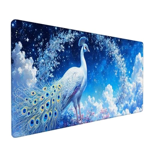 Mauspad XXL, Mauspad Weiß Mauspad Groß Schreibtischunterlage, Mauspad Gaming Pfau, WassXerdicht Mouse Pad, Genähte Kanten Mit Anti-Rutsch-Gummiboden für Home Office, Geschenke 1600x800x3mm DY-564 von Doontiny