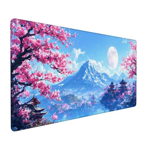 Mauspad XXL, Mauspad Mond Mauspad Groß Schreibtischunterlage, Mauspad Gaming Kirschblüten, WassXerdicht Mouse Pad, Genähte Kanten Mit Anti-Rutsch-Gummiboden, Geschenke für Männer 1600x800x3mm DY-650 von Doontiny