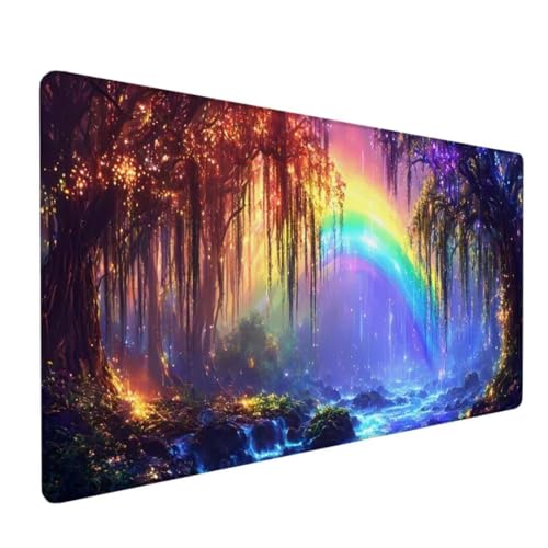 Mauspad XXL, Mauspad Regenbogen Mauspad Groß Schreibtischunterlage, Mauspad Gaming Baum, WassXerdicht Mouse Pad, Genähte Kanten Mit Anti-Rutsch-Gummiboden, Geschenke für Männer 1600x800x3mm DY-668 von Doontiny