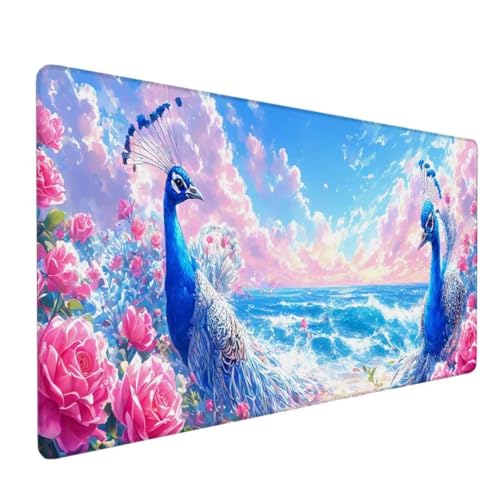 Mauspad XXL, Mauspad Rose Mauspad Groß Schreibtischunterlage, Mauspad Gaming Pfau, WassXerdicht Mouse Pad, Genähte Kanten Mit Anti-Rutsch-Gummiboden Home Office Geschenke für Männer 700x300x3mm DY-644 von Doontiny